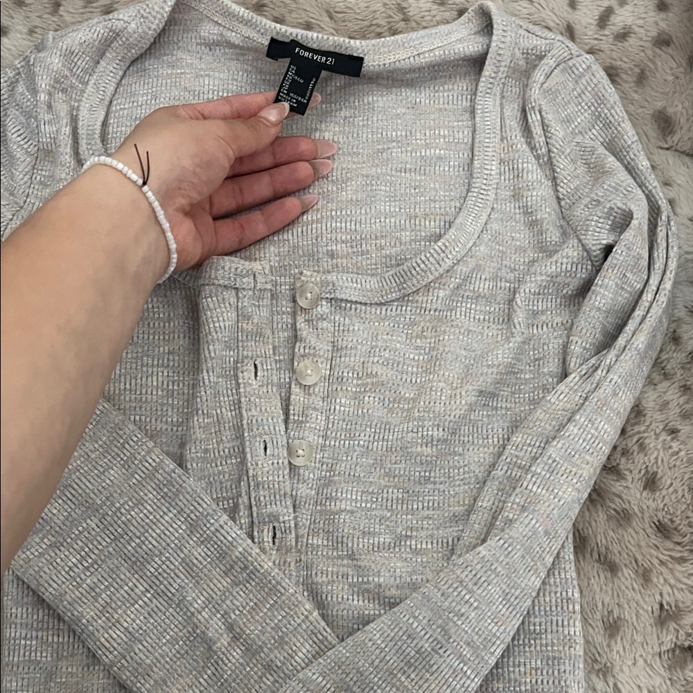 Forever 21 Light PINK GREYISH Buttoned Knit Top